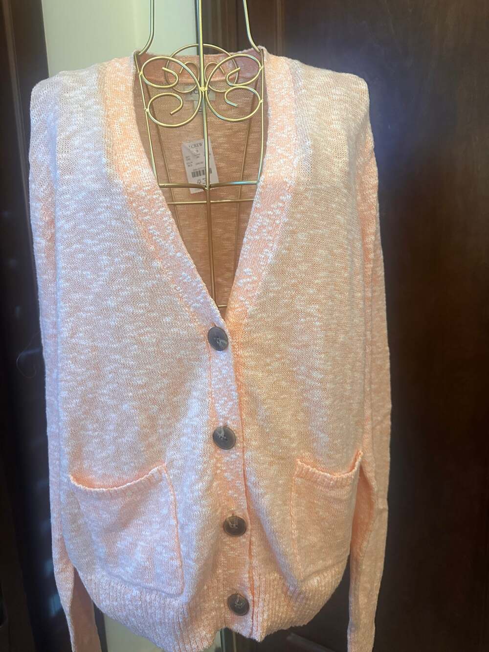 NWT J.Crew V-Neck Textured Peach and White Knit Pattern Cardigan